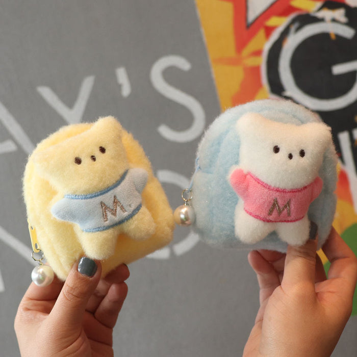 Wholesale Trendy Plush Bear Backpack Coin Purse Solid Purple Cute Card Holder Keychain Wallet For Women
