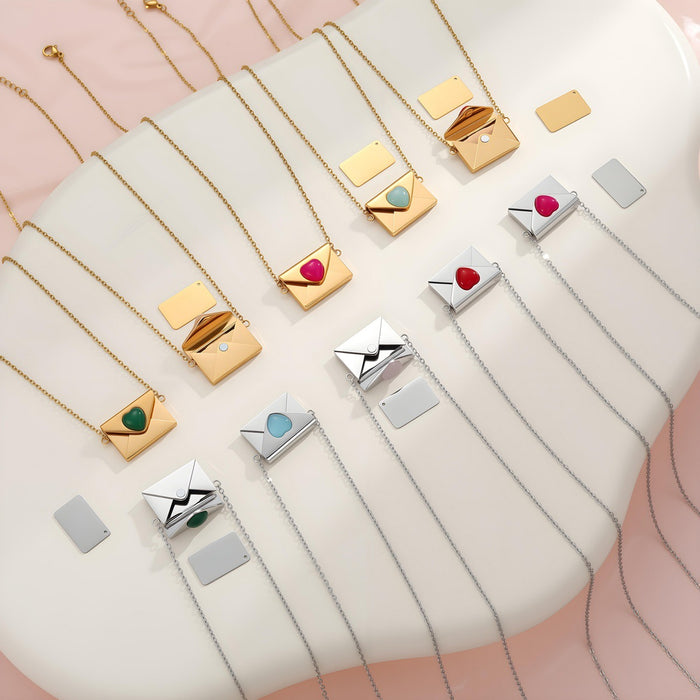 Wholesale Valentine' s Day Natural Stone Heart-Shaped Envelope Stainless Steel Necklace
