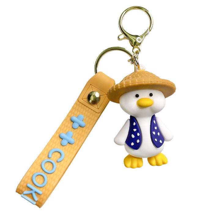 Wholesale Cute Cartoon Straw Hat Duck Keychains for Couples
