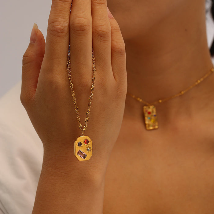 Wholesale Stainless steel rainbow gemstone necklace, personalized polygon necklace, color preservation wholesale