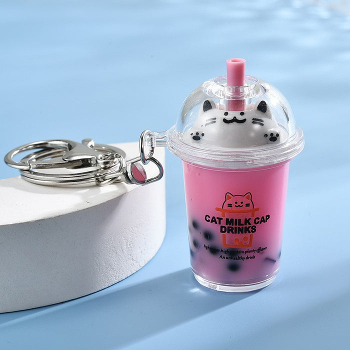 Wholesale Quicksand Cat Bubble Tea Keychain