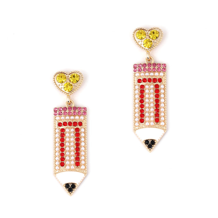 Wholesale rhinestone pencil earrings contrast color versatile small fresh colored diamond