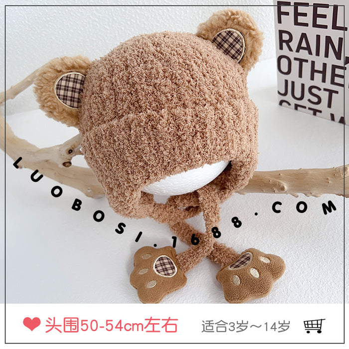 Wholesale Panda plush hat cute animal ears warm pullover hat baby wool hat children ear protection plus velvet hat