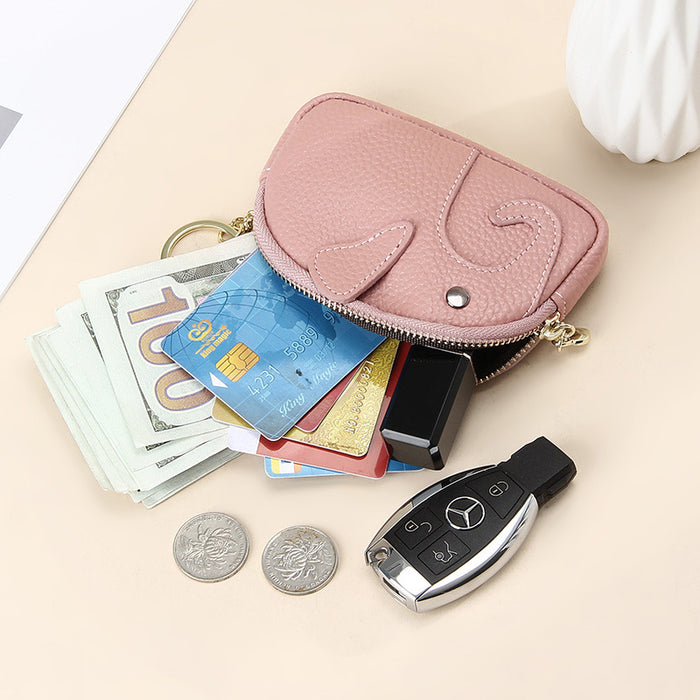 Wholesale Creative Keychain Coin Bag Cute Cartoon Baby Elephant Mini Coin Bag Leather Coin Purse for Women