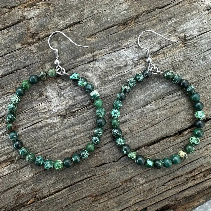 Wholesale Retro fashion hollow round bead earrings with colorful emperor stone beads