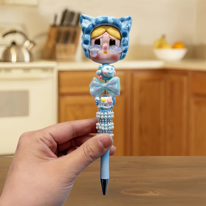 Wholesale DIY Beaded Cartoon Pen Set - 10 Colors Cute Cry Baby Girl Design for Students
