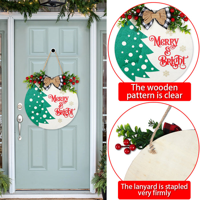 Wholesale Christmas wooden door hanging Christmas home decoration simulation grass bow welcome wooden sign