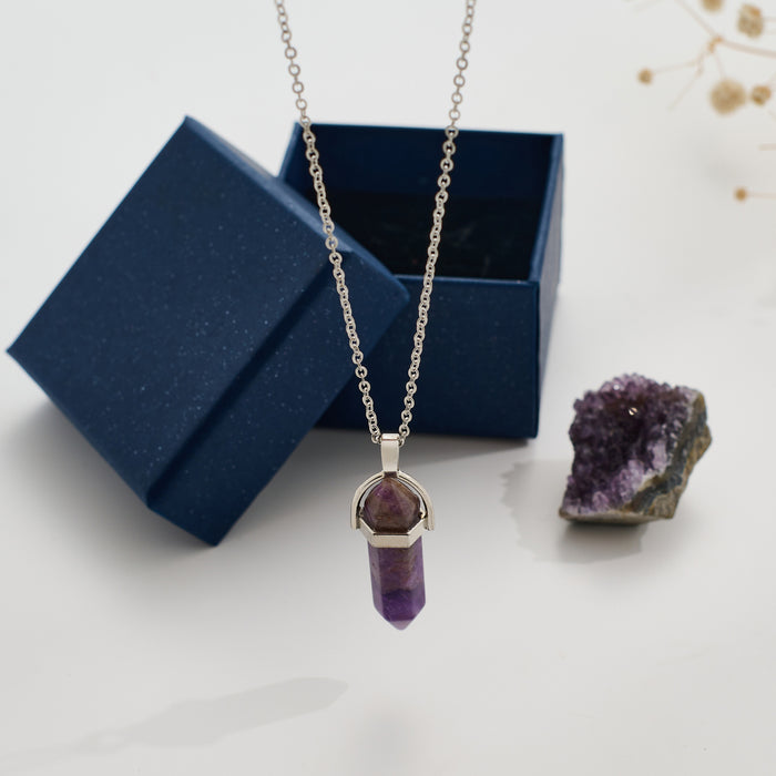 Wholesale Amethyst pendant necklace gift box jewelry set
