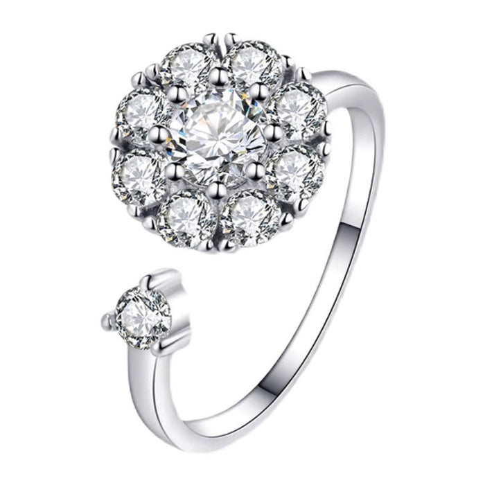 Wholesale Rotating Ring Silver White Sparkly Geometric Fashion Accessory for Women Gift