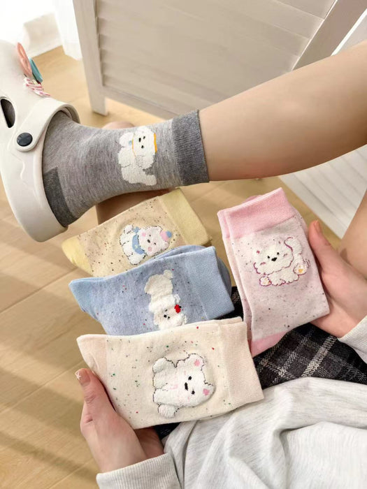 Wholesale Socks, tube socks, color blocked dot yarn, cartoon plush socks