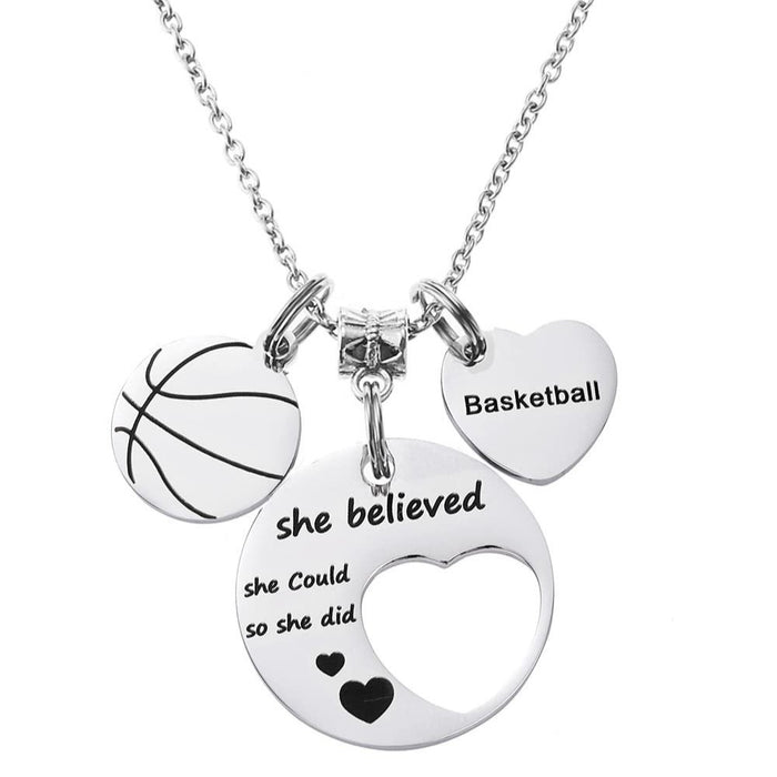 Wholesale Sports Heart Pendant Necklace Pendant Stainless Steel Round Brand Necklace