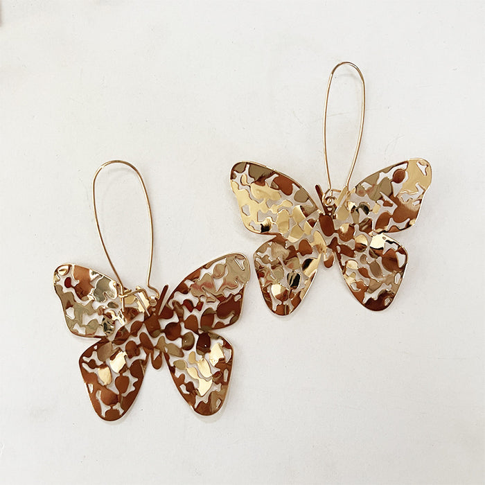 Wholesale Exaggerated butterfly earring jewelry made of brass material, irregularly shaped hollow butterfly earring jewelry