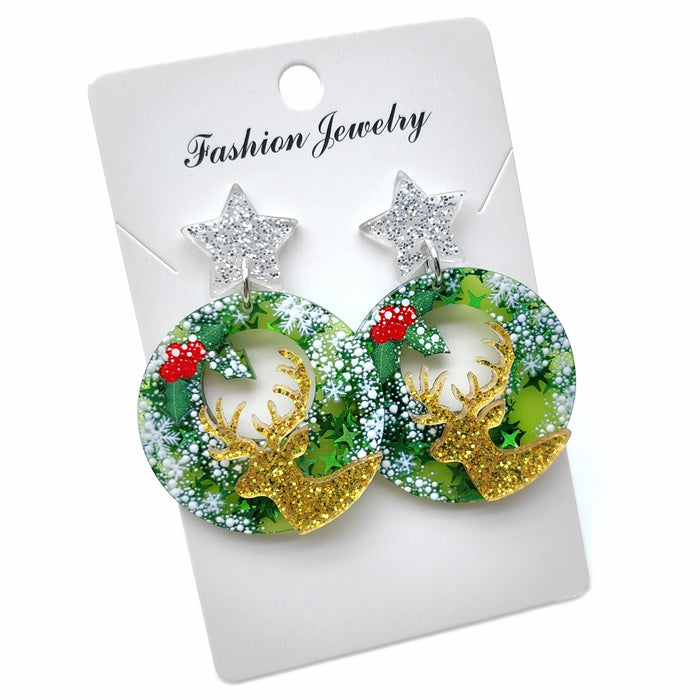 Wholesale Christmas acrylic double-layer three-dimensional earrings Christmas tree bells bright color holiday party earrings