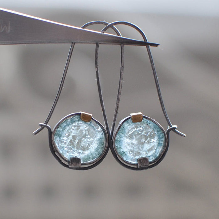Wholesale New Moonstone Double Color Light Blue Round Earrings, Beautiful and Fashionable Earrings