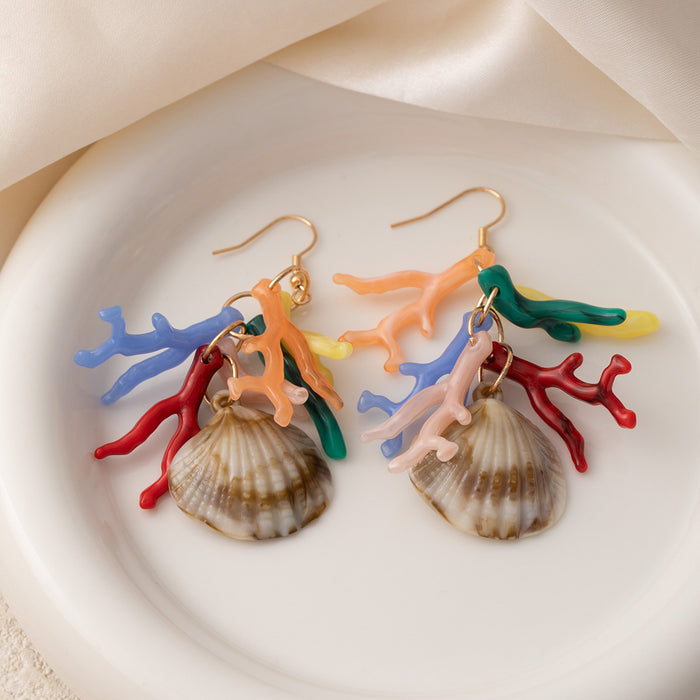 Wholesale Dopamine Vacation Style Conch Earrings Personalized Niche Starfish Seaweed Design Colorful Shell Ear Hooks