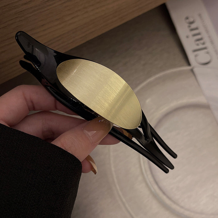 Wholesale High end geometric metal brushed large temperament hair with multi grip clip and hairpin headband