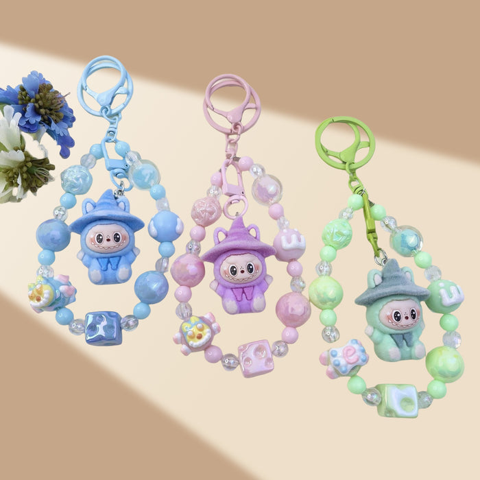 Wholesale Flocked Wizard Beaded Keychain