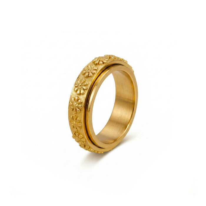 Wholesale Rotatable Gold Ring with 3D Plum Blossom Relief