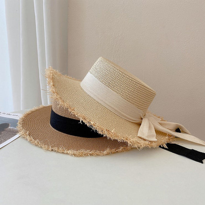 Wholesale Lafite Grass Edge Splicing Hat Sunshade Hat Artistic Bow