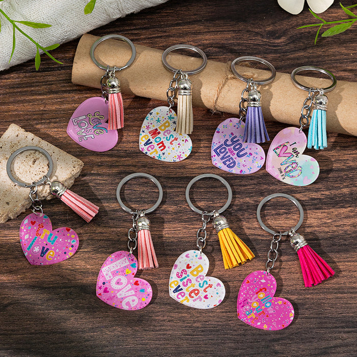 Wholesale Acrylic heart keychain pendant with slogan perfect for Mother' s Day gift,  love you luggage charm