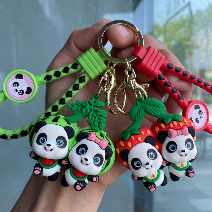 Wholesale Cute couple panda keychain cartoon figurine student backpack pendant small gift car keychain pendant