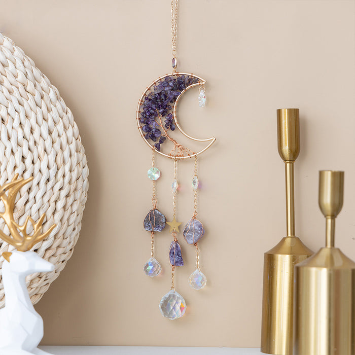 Wholesale Moon and Sun Catcher Amethyst Crystal Wind Chime Home Decor