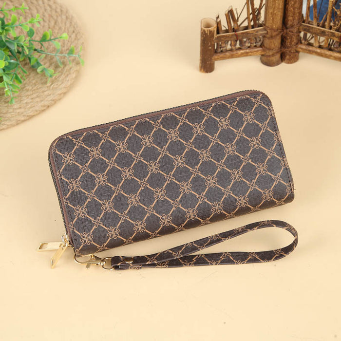 Wholesale PU Striped Print Long Wallet Handbag with Dual Zippers MOQ≥3