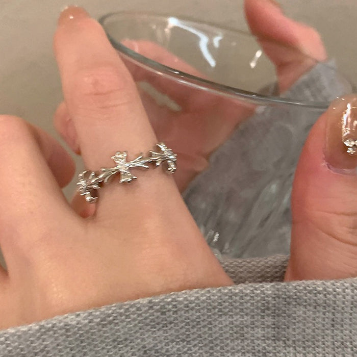 Wholesale Silver zircon cross ring, female niche design, light luxury index finger ring, personalized couple pairing ring