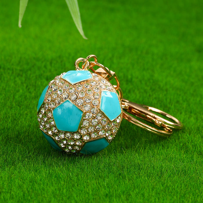 Wholesale Fashion Soccer Ball Rhinestone Keychain Pink Zinc Alloy Car Key Accessory Gift MOQ≥2