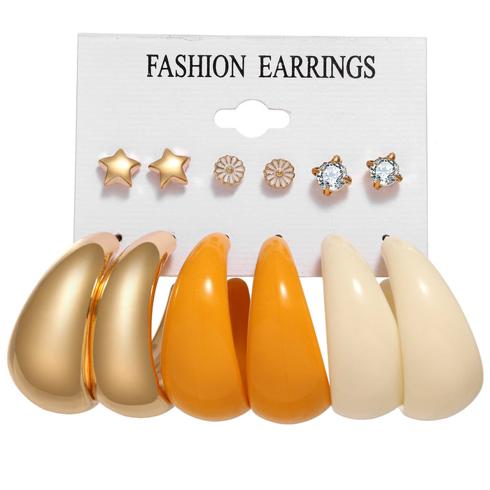 Wholesale 6-piece geometric pearl and diamond statement earring set