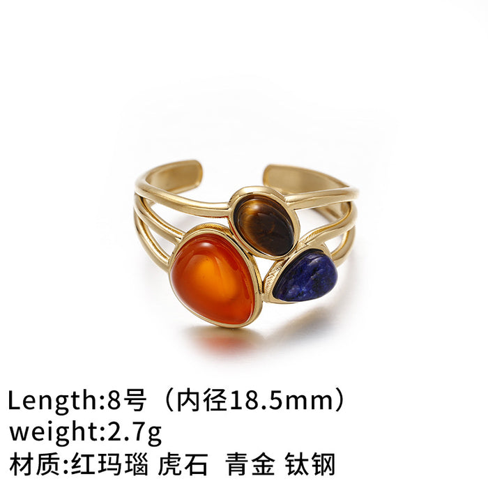 Wholesale Cross-border retro brass gold-plated zircon agate titanium steel ring does not fade exquisite fashion sense high sense autumn and winter women