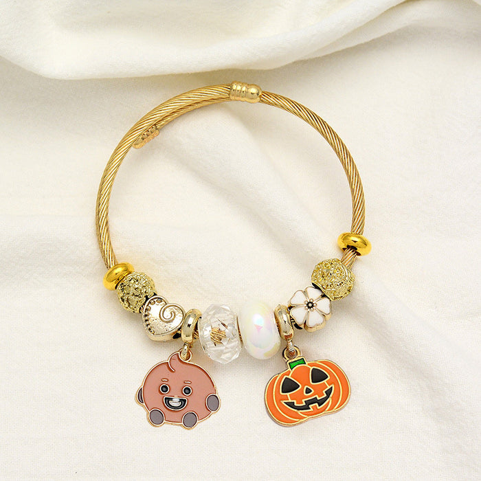 Wholesale Stainless Steel Ghost Pumpkin Beaded Bracelet Cartoon Design MOQ≥2