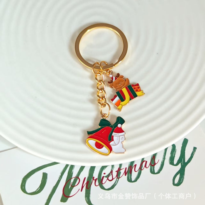 Wholesale Christmas keychain cartoon metal ornaments Christmas tree elk snowman cute creative bag pendant gift