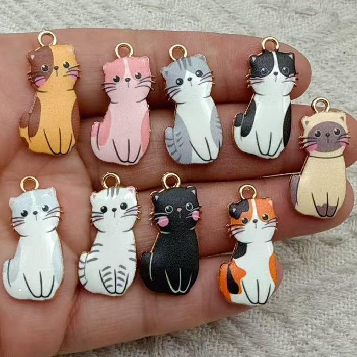 Wholesale 10pcs Cat pendant DIY handmade jewelry accessories,  alloy keychain charms,  necklace and earring accessories Pendant