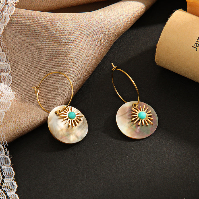 Wholesale Natural Shell Earrings Design High-End Artificial Turquoise Earrings Jewelry for Women