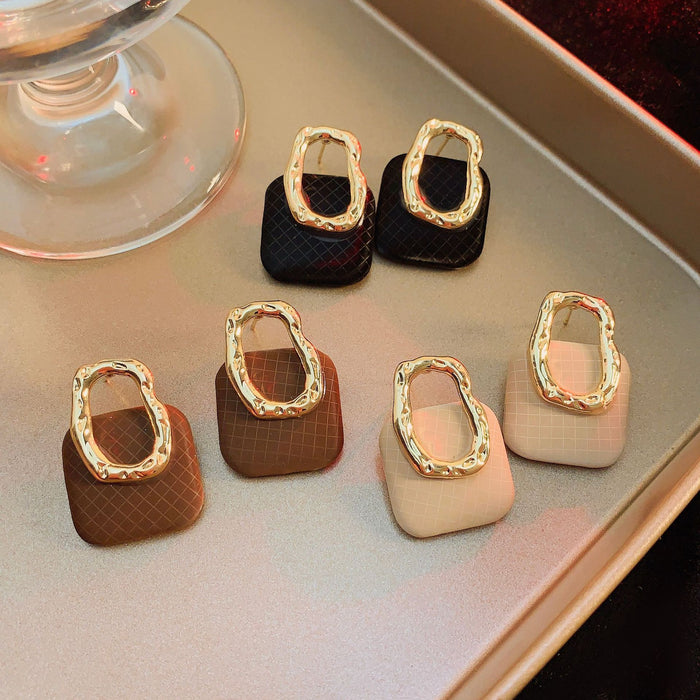 Wholesale Retro design, square leather, retro hollowed out earrings, silver needles, personalized and versatile earrings, ear accessories