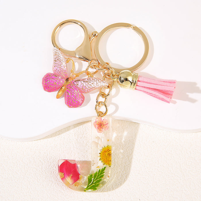 Wholesale Glue Dried Flower English 26 Letter Keychain Daisy Petal Letter Keychain  Pendant