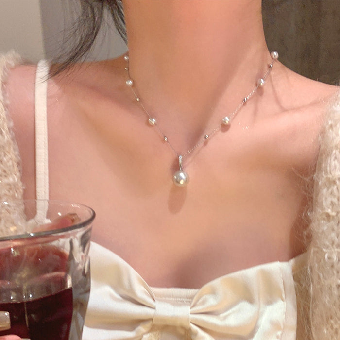 Wholesale Light luxury starry sky pearl necklace, light luxury high-end sweater chain, stylish and versatile collarbone chain accessories