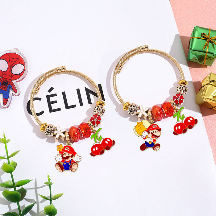 Wholesale Western Anime Cartoon Beaded Bracelet Stainless Steel Open Adjustable for Boutique Resale