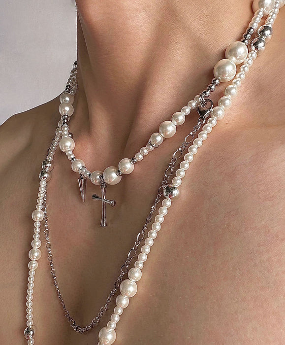Wholesale Niche design pearl titanium steel long necklace collarbone chain