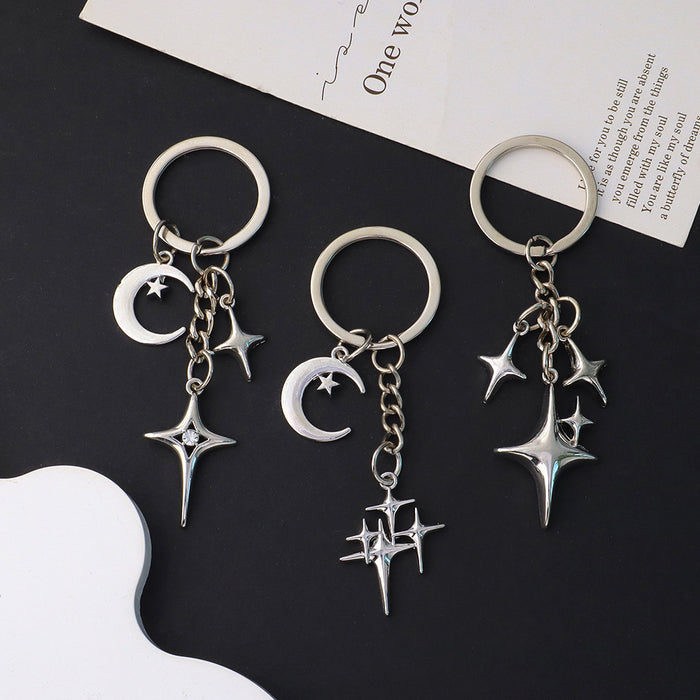 Wholesale Moon Star Pendant Keychain Lucky Four Mans Star Tassel Key Ring Girl