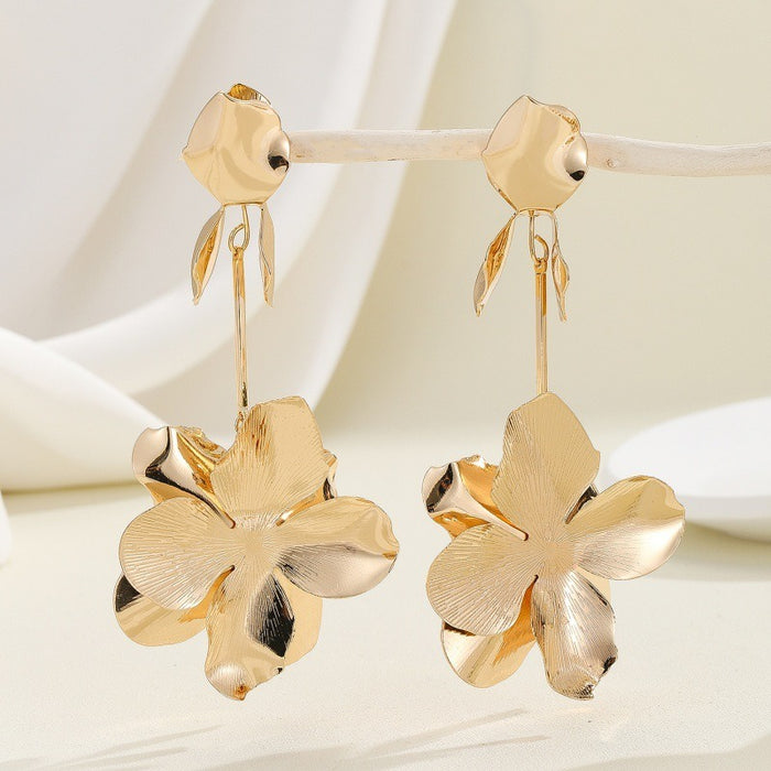 Wholesale Flower Long Earrings Golden Flower Earrings