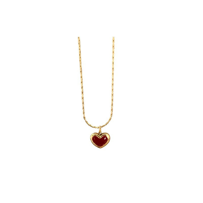 Wholesale Small Red Heart Pendant Titanium Steel Necklace JDC-NE-FaMiqi003