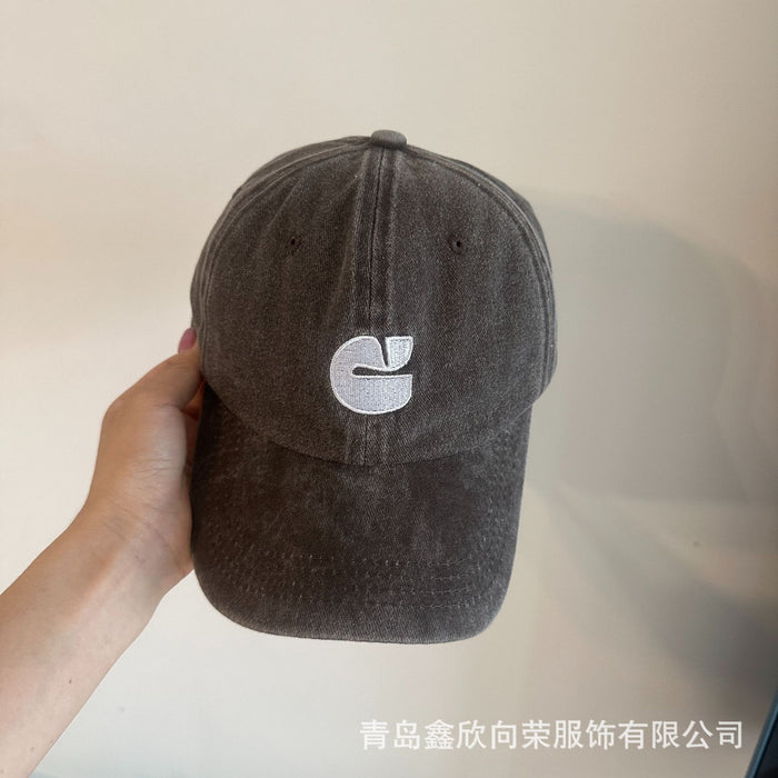 Wholesale New Fashionable Simple Washed Hat Embroidered Duck Tongue Hat Versatile 6-piece Curved brimmed Cotton Soft Top Sunshade Baseball
