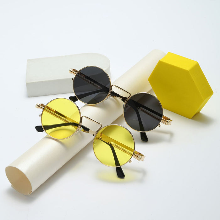 Wholesale New Fashion Round Steampunk Sunglasses Spring Legs Metal Too Glasses