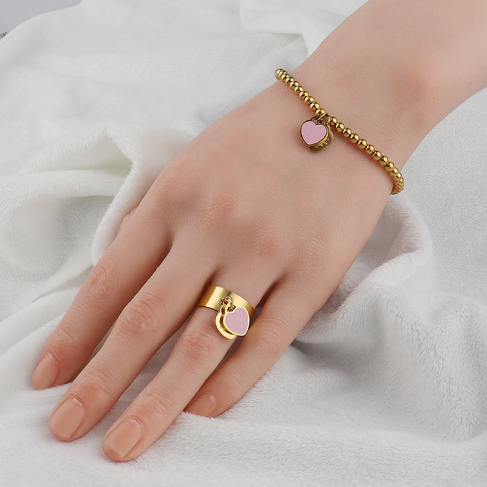 Wholesale Titanium Steel Multi-Color Enamel Peach Heart-Shaped Bracelet