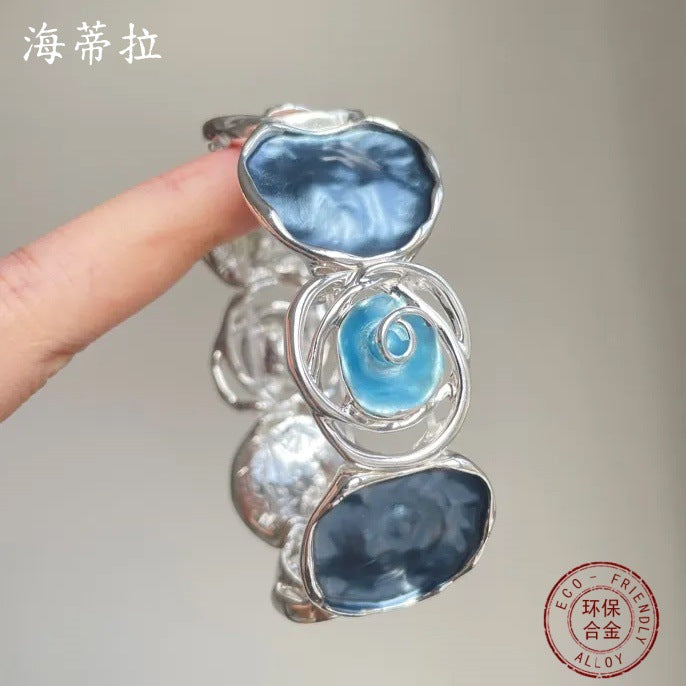 Wholesale Color Painted Oil Rose Elastic Bracelet Geometric Hollow Rose  All-match Bracelet