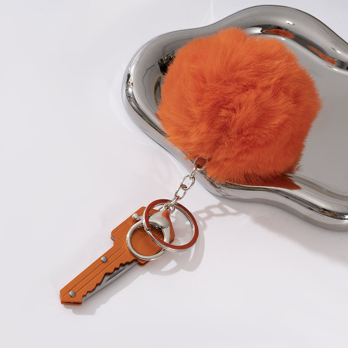 Wholesale Mini Multi-function Key Knife Fur Ball Two-piece Metal Keychain JDC-KC-ZY036