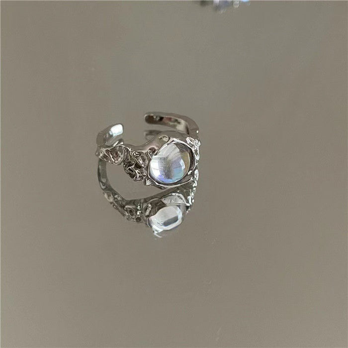 Wholesale Inlaid moonstone texture open ring, irregular texture transparent ring, niche
