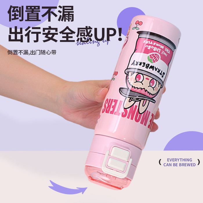 Wholesale Cartoon Double Drinking Cup Stainless Steel Thermos Cup Children' s Water Cup Bounce Lid Straw Cup